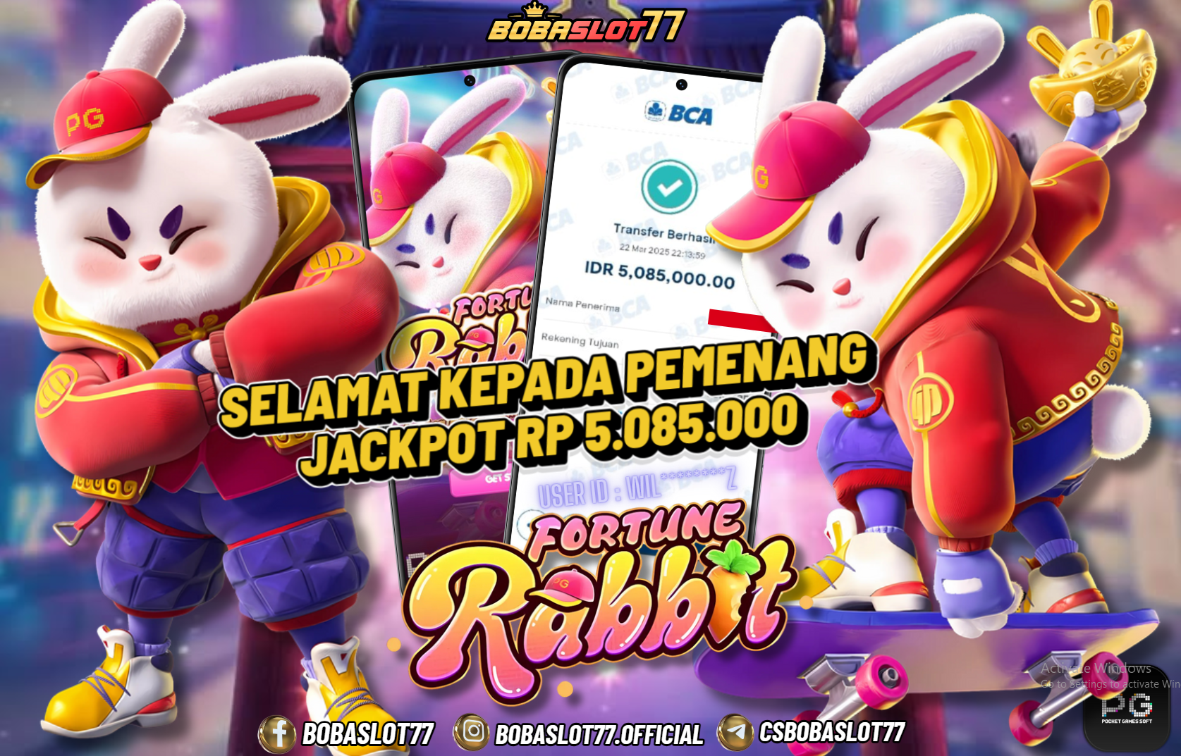 Selamat kepada id : Wil********z Wede Rp 5.085.000 di Game FORTUNE RABBIT PG SOFT Cair Gk Sampe 1 Menit! Menang Mudah di Bobaslot77	